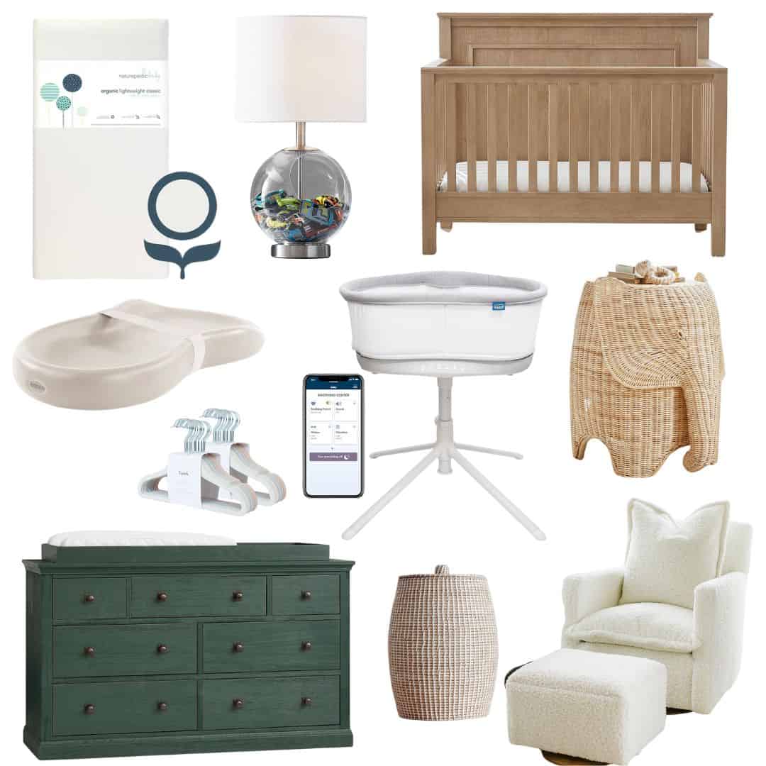 collage of nursery items for a baby's room