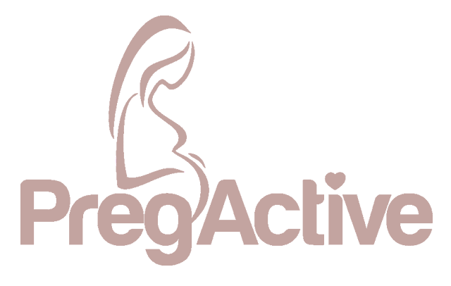 The image showcases the PregActive logo in light pink text. Above it, a simple line drawing of a pregnant woman adds charm, with a small heart replacing the dot over the "i" in "PregActive." The background complements with a soft pink hue, creating an inviting and warm aesthetic.
