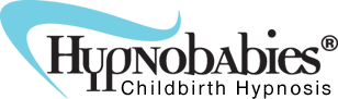 Logo of Hypnobabies featuring the brand name in black text with a stylized blue wave above it. The word "Hyp" and "babies" are bolded while "no" is not. A registered trademark symbol is placed near the top right corner of the brand name, representing its focus on birth hypnosis.